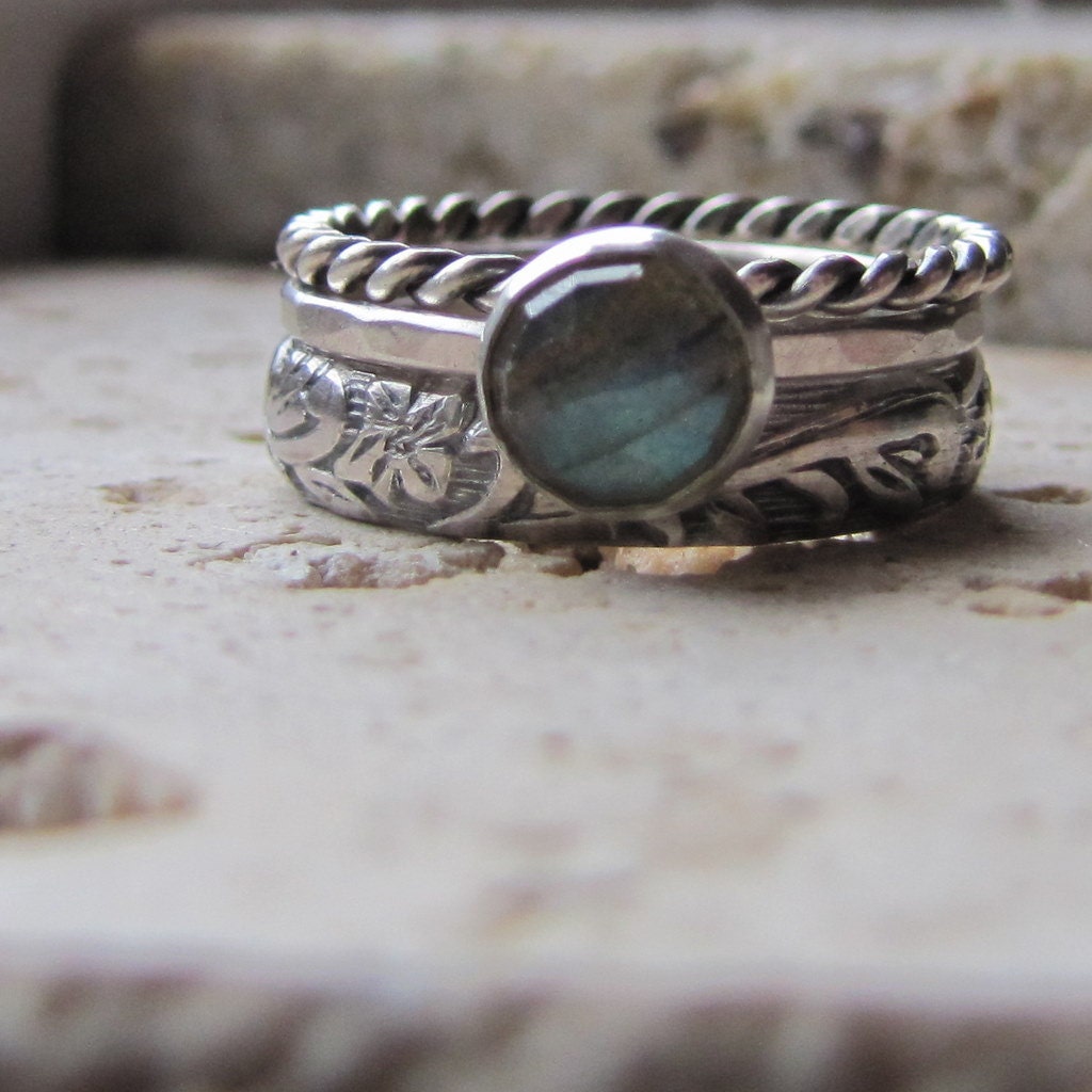 Stacking Engagement Ring Sterling Silver and Labradorite