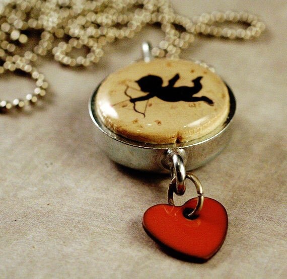 Cupid Necklace - Recycled Wine Cork and Industrial Steel by Uncorked - Heart