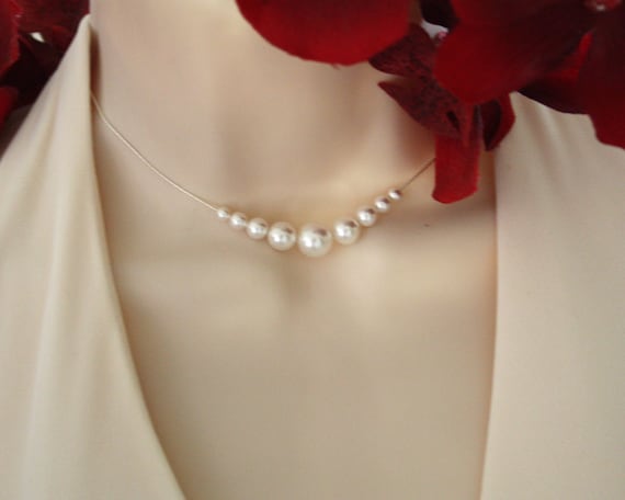 Bridal pearl necklace in Sterling Silver - wedding bridal jewelry, elegant necklace, wedding necklace, birthday gift, anniversary gift