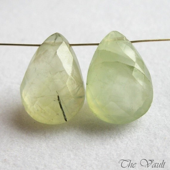 2 (1 pair) Prehnite 16mm faceted drop briolettes