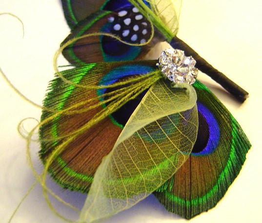 TWIST OF LIME Peacock Bridal Party Set Hair Clip and Boutonniere Wedding 