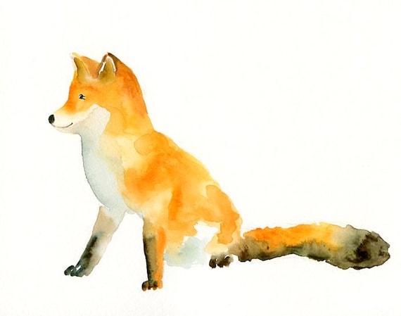 FOX by DIMDI Original watercolor painting 10X8inchxxxxAll the animals that you wantxxxx