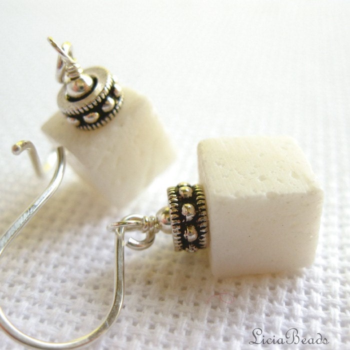 Sugar Baby - Cubed white coral and sterling earrings