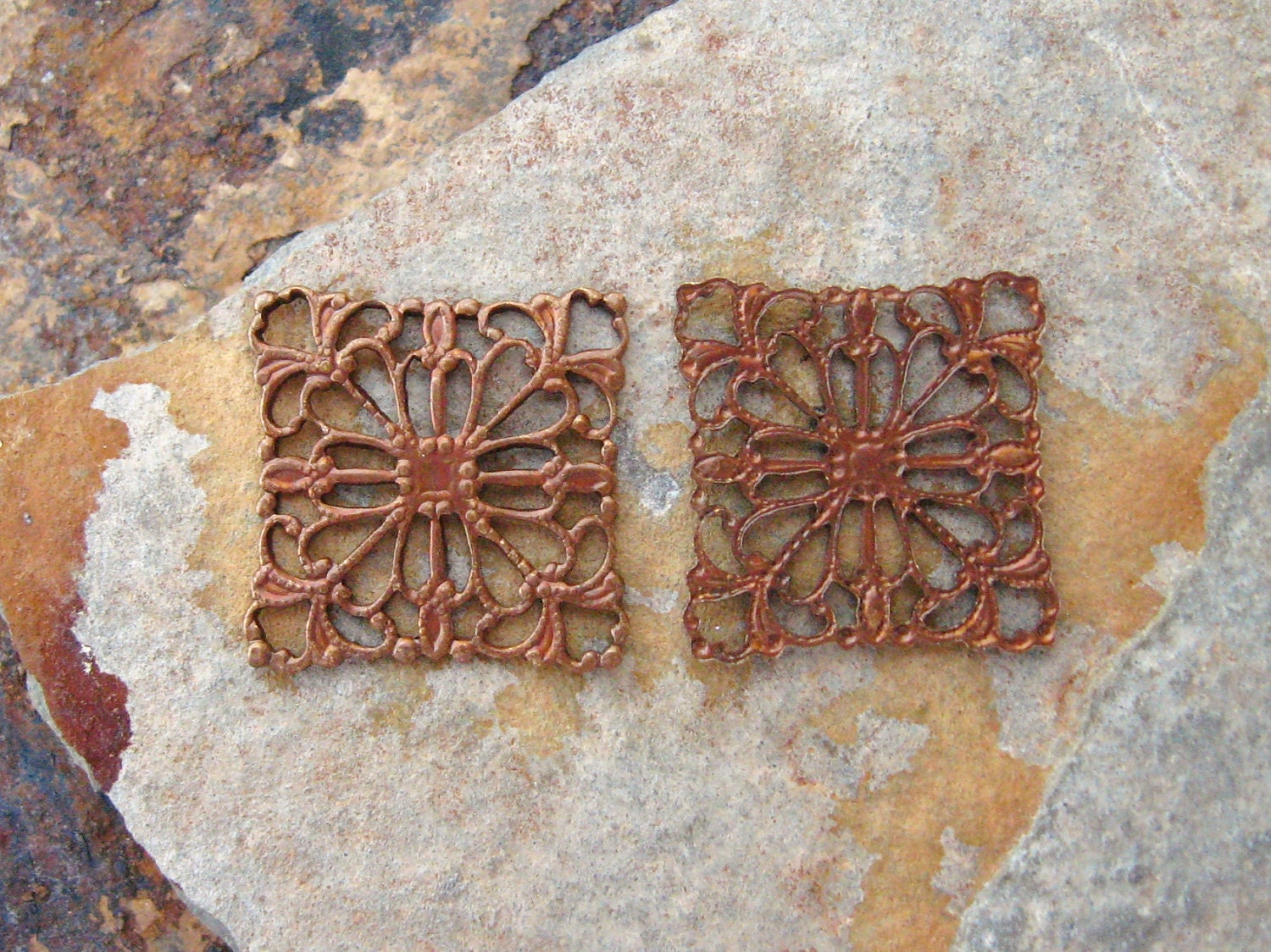 LOW SHIPPING 2 Trinity Vintage Patina Square Filigrees -  Trinity Brass Co