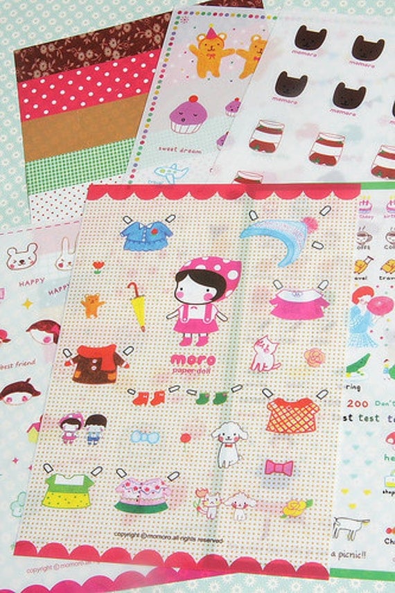 Kawaii Transparent Moro Paper Doll Sticker Set (6 Sheets)