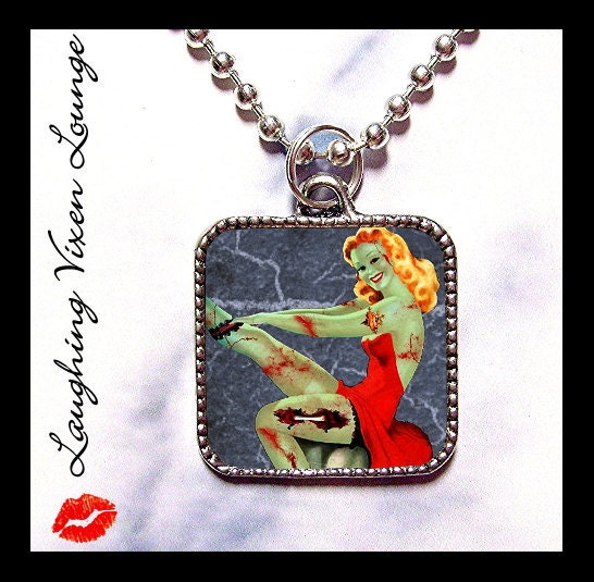 Zombie Pinup Necklace - Zombie Necklace Jewelry - Halloween Horror Jewelry - Zombie Pin Up - Buy 2 Get 1 Free