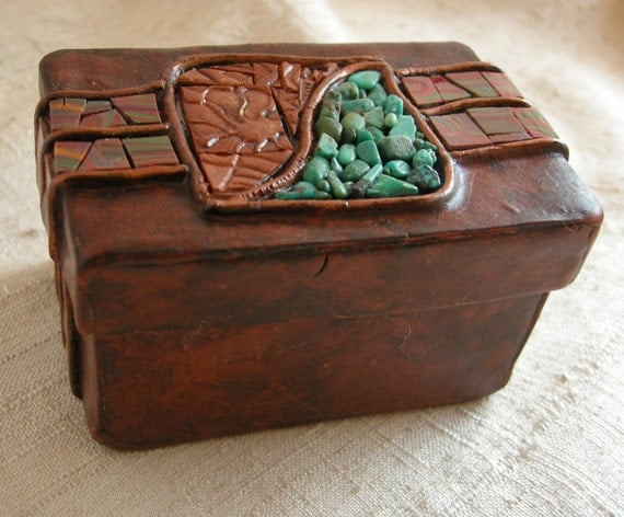 Genuine Turquoise, Mosaic and Faux Leather Treasure Box