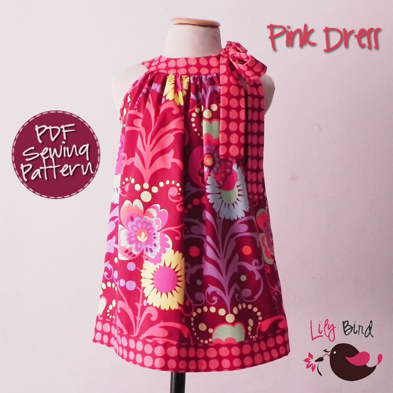 Pink Dress - pillowcase style  - 12 months to 8 years - PDF Pattern and Instructions - easy sew