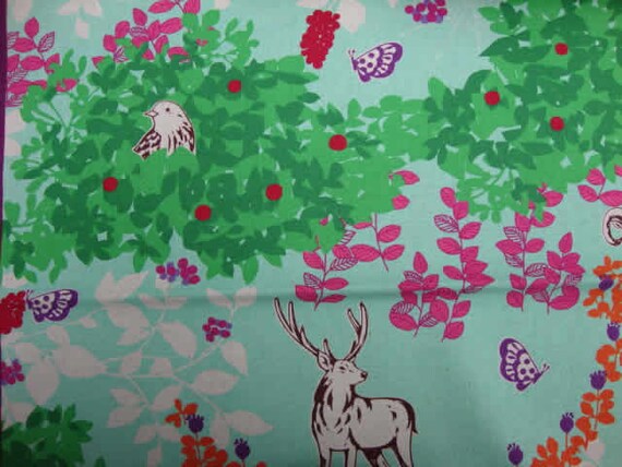Echino by Etsuko Furuyo, Japanese Cotton Linen Canvas, Woodland Deer in Aqua, 1 yard