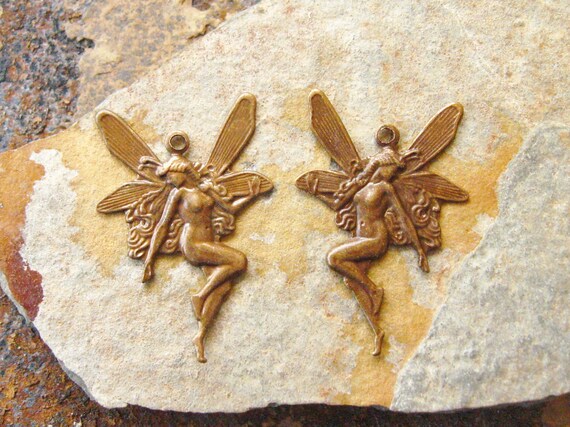 2 Trinity Vintage Patina Small Fairy Drop East and West Pairs - Trinity Brass Co