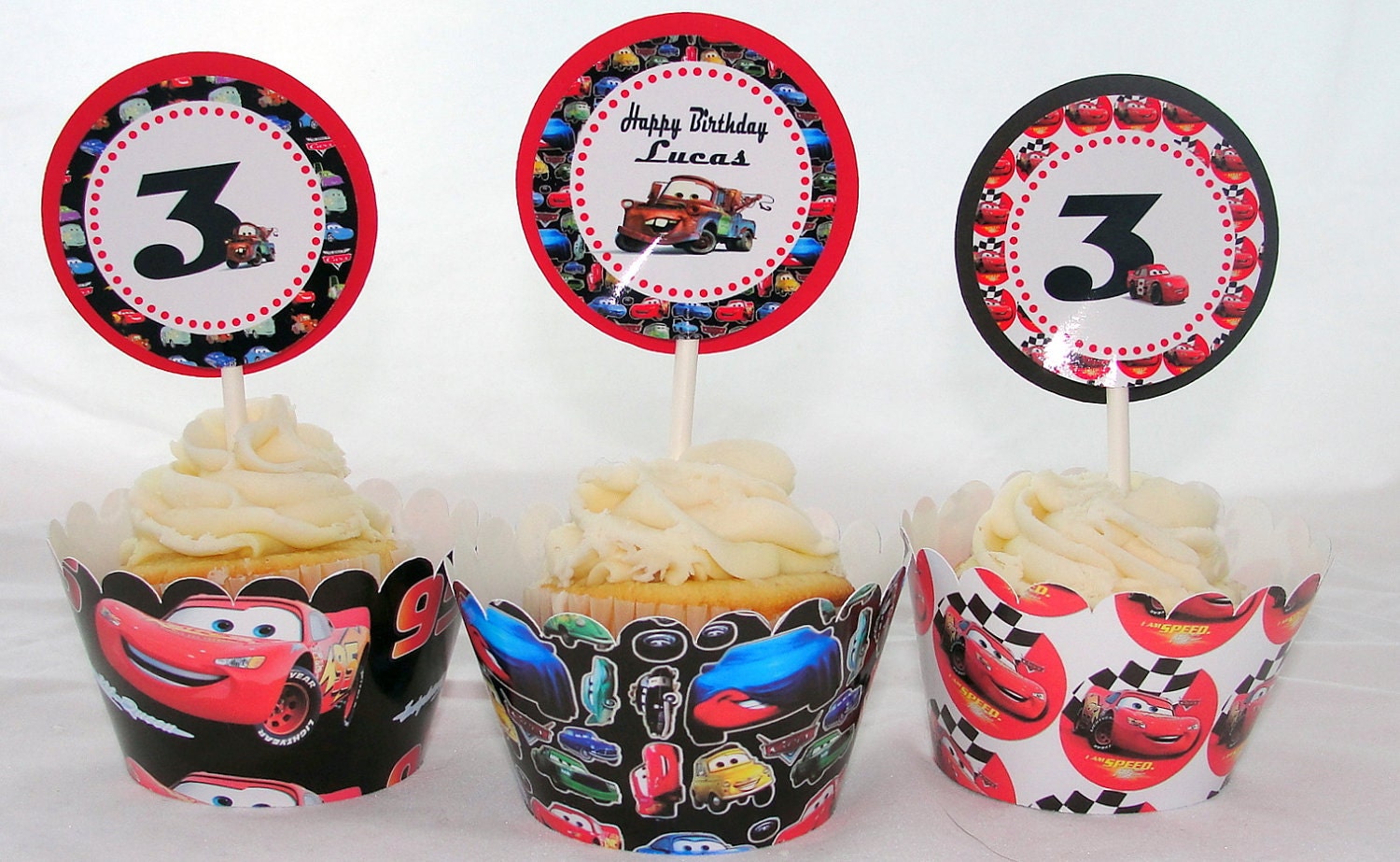 Cars Personalized Cupcake Toppers Party Circles