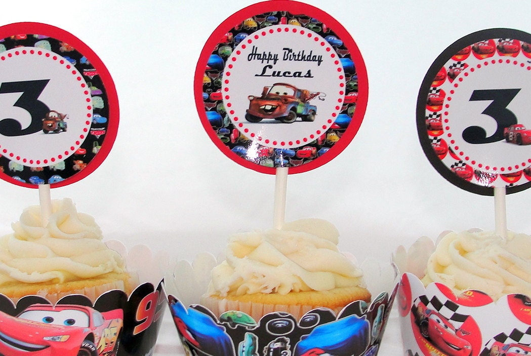 Cars Personalized Cupcake Toppers Party Circles