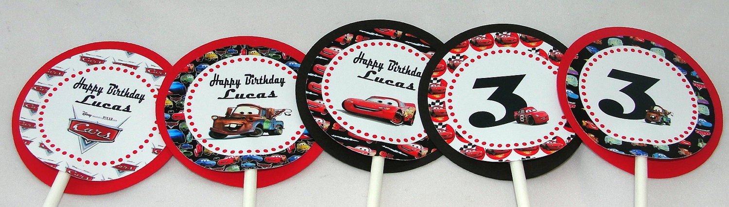 Cars Personalized Cupcake Toppers Party Circles