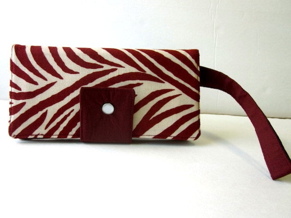 Handmade wallet On-The-Go Zebra print dark red and beige