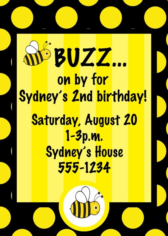 Bumble Bee Custom Birthday Party Baby Shower Invitation
