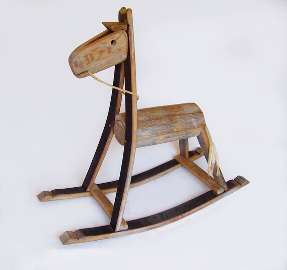 The Rocking Green Horse, recycled oak wine barrel staves, one of a kind piece