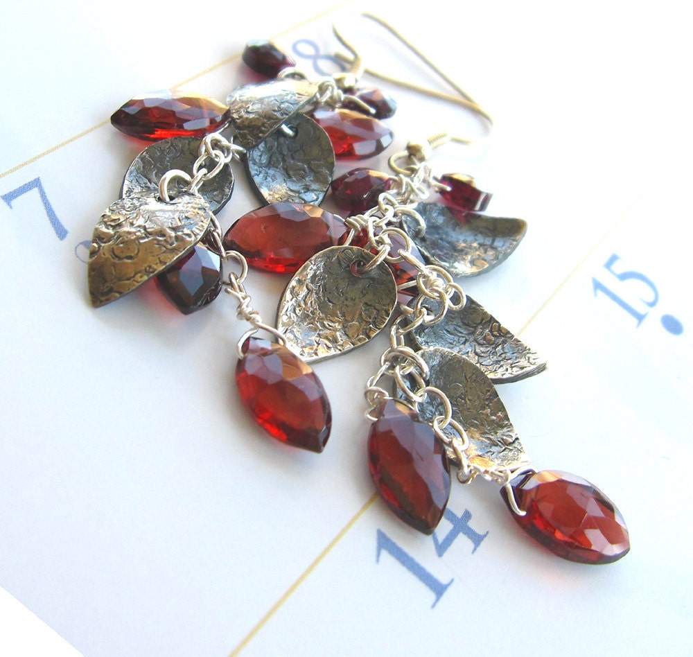 Garnet earrings, gemstones, sterling silver