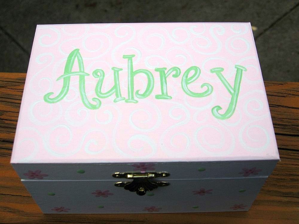 Ballerina jewelry box, green pink, hand painted, personalized