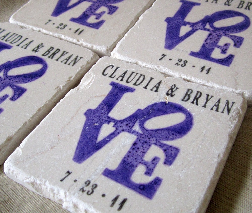 Personalized Purple Love Statue  Coasters, Set of 4