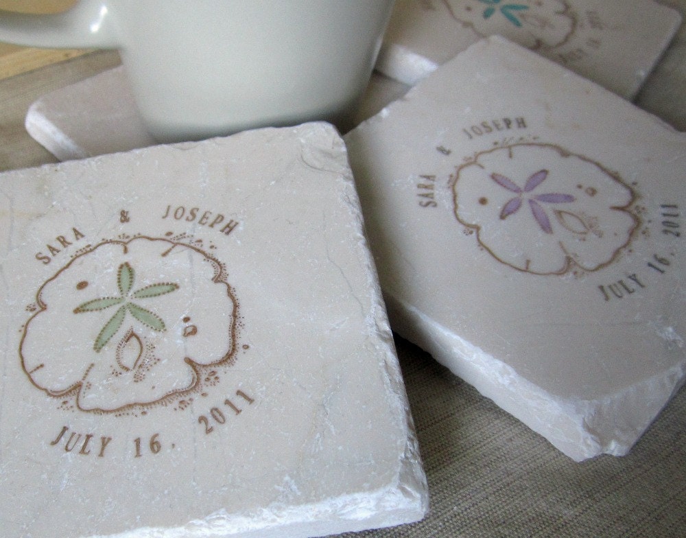 Sand Dollar Wedding Favor Coasters, Set of 25
