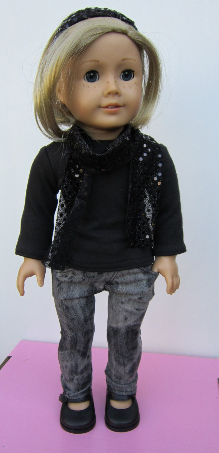 American Girl Doll Clothes Long Sleeve Tee with Cowel Neck Top and Skinny Jeans