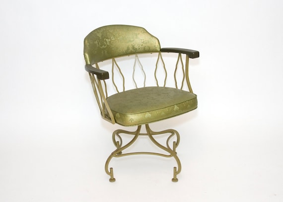 Four Swivel Arm Chairs -Olive Green, Hollywood Regency, Vintage