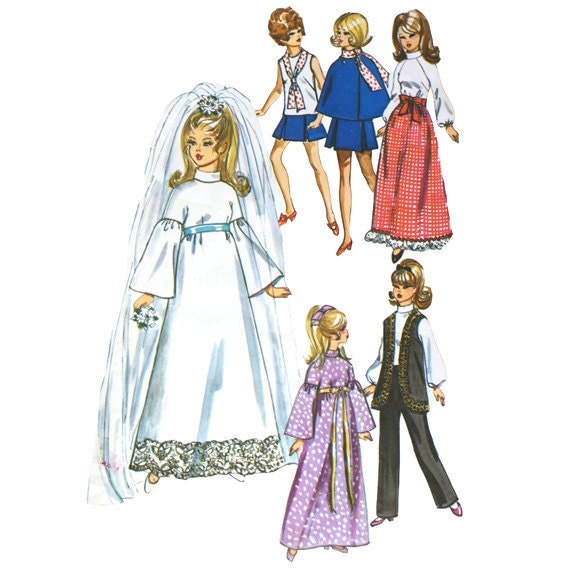 Vintage 1960s Barbie Doll Clothing Pattern Wedding Dress Wardrobe