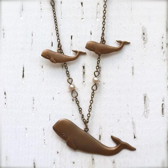 Mama Whale Antiqued Brass Necklace