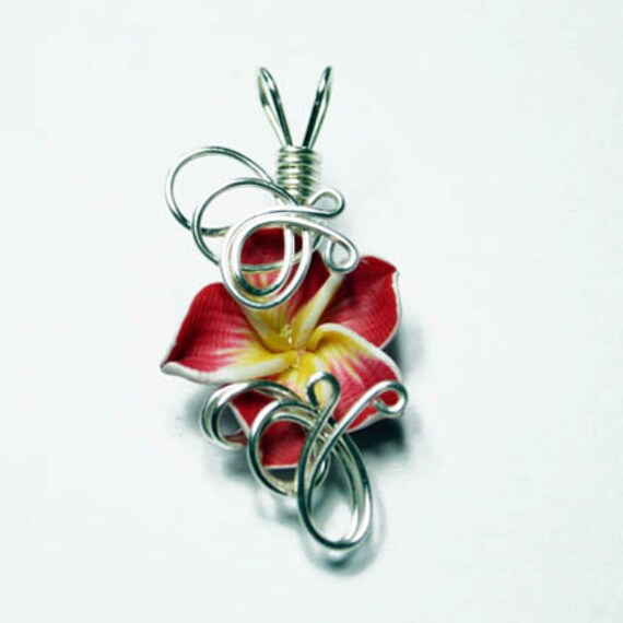 Made to Order - Design 12 - Aromatherapy Wire Wrapped  Polymer Clay Tropical Flower Bead PERFUME Pendant