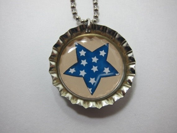 Bottlecap Necklace - Blue Star