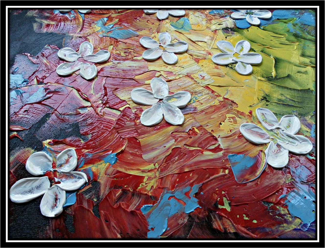 ORIGINAL Flower Painting Abstract Landscape Artwork white daisy Heavy Textured 48x24 Modern Contemporary art Made to Order by OTO