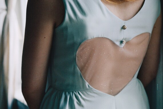 If I Only Had a Heart Dress - Silk -  MADE TO ORDER - Mint and Champagne Shimmer