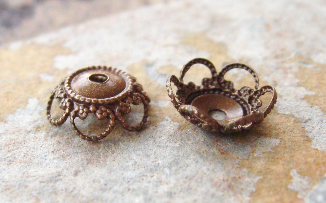 4 10mm Fancy Bead Caps Trinity Vintage Patina -  Trinity Brass
