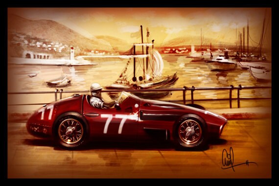 1957 Maserati Vintage Grand Prix Car Monaco Race Track 12X18 Metallic Print