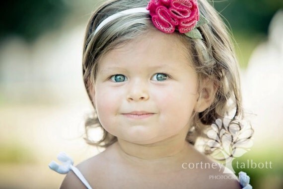 Hot Pink Felt Flower Headband with Tulle in the Middle