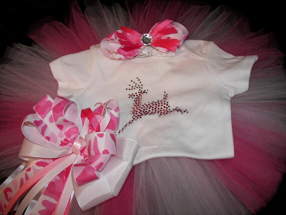 Pink Camo Deer Inspired Custom Crystal Shirt and Tutu Set-Perfect for Portraits-Free Camo Headband and Bow