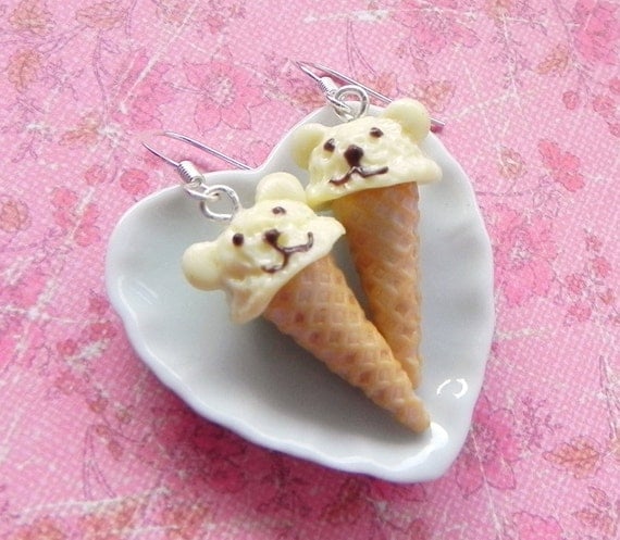 Teddy bear ice cream cone earrings