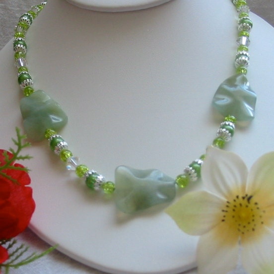 Jade Necklace and Green Glass Beads