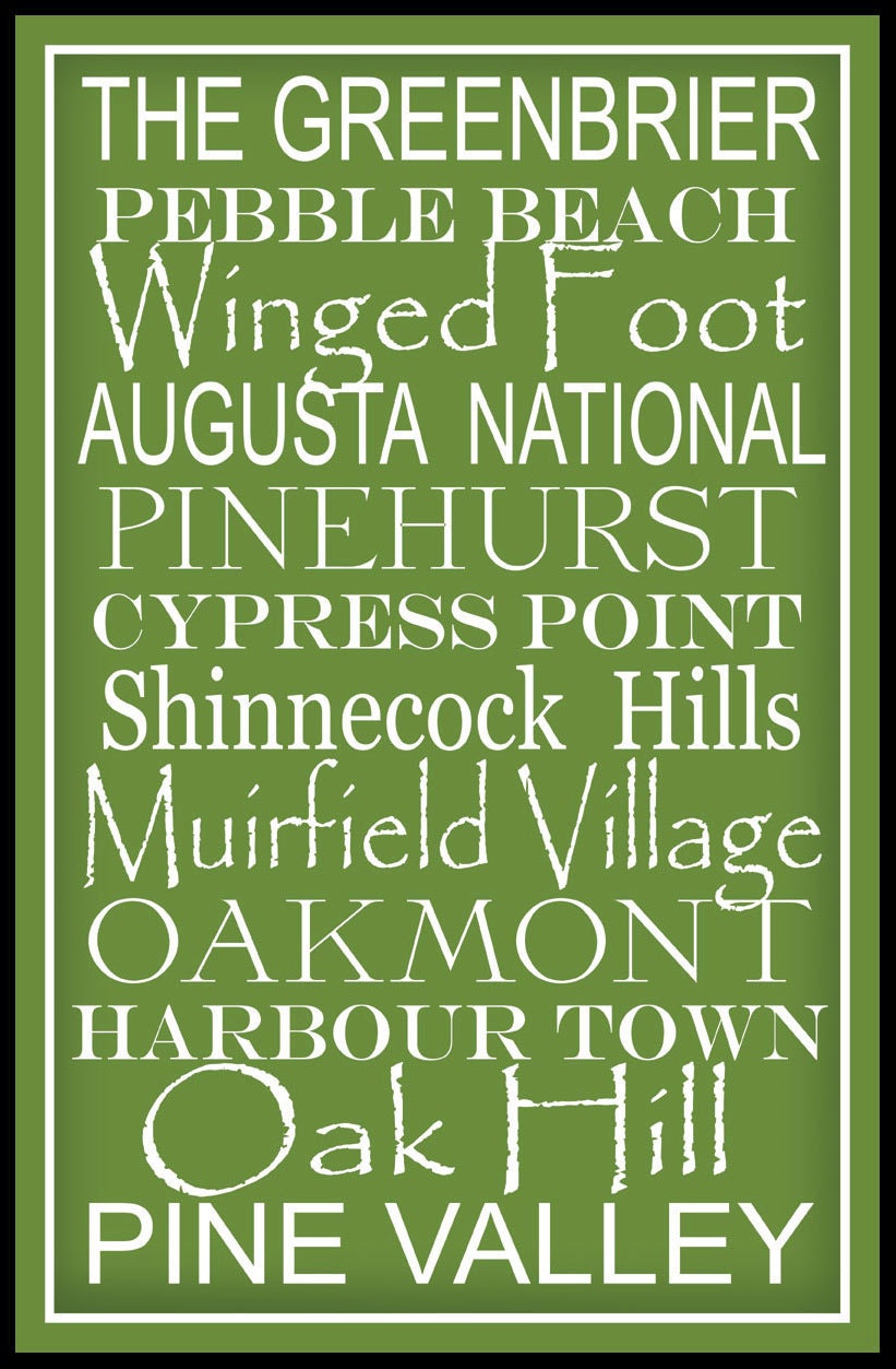 Subway Art Sign Famous Golf Courses Typography Print 11x17