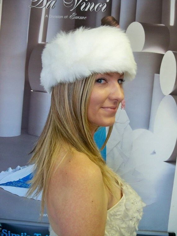 Bridal  Fur HeadBand, Wedding Faux Fur Hat, Winter  Accessory Handmade in USA