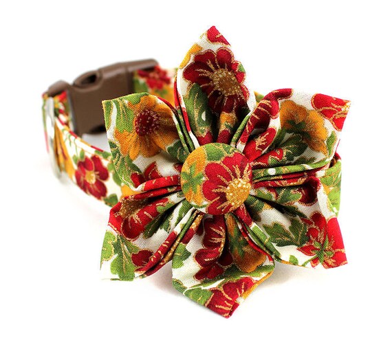 Dog Collar and Flower Set.......Autumn Shimmer...Made to Order in Your Choice of Size