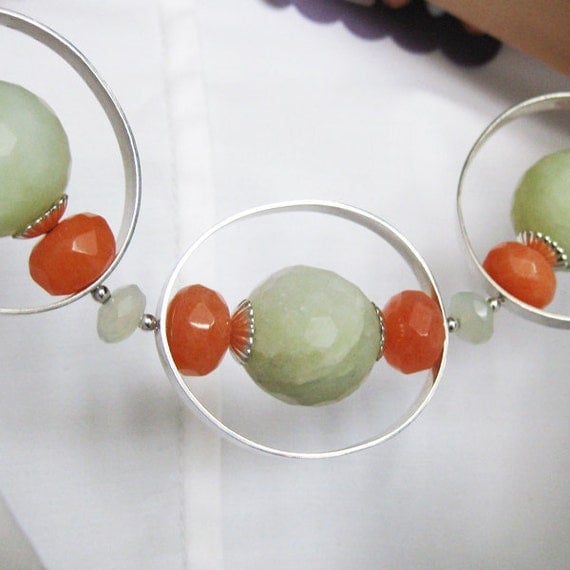 OOAK - Orange and New Jade Oval Statement Necklace