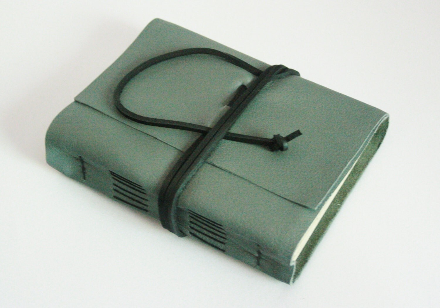 Leather Journal, Green Gray, Hand-Bound 4.5 x 6 Journal by The Orange Windmill on Etsy