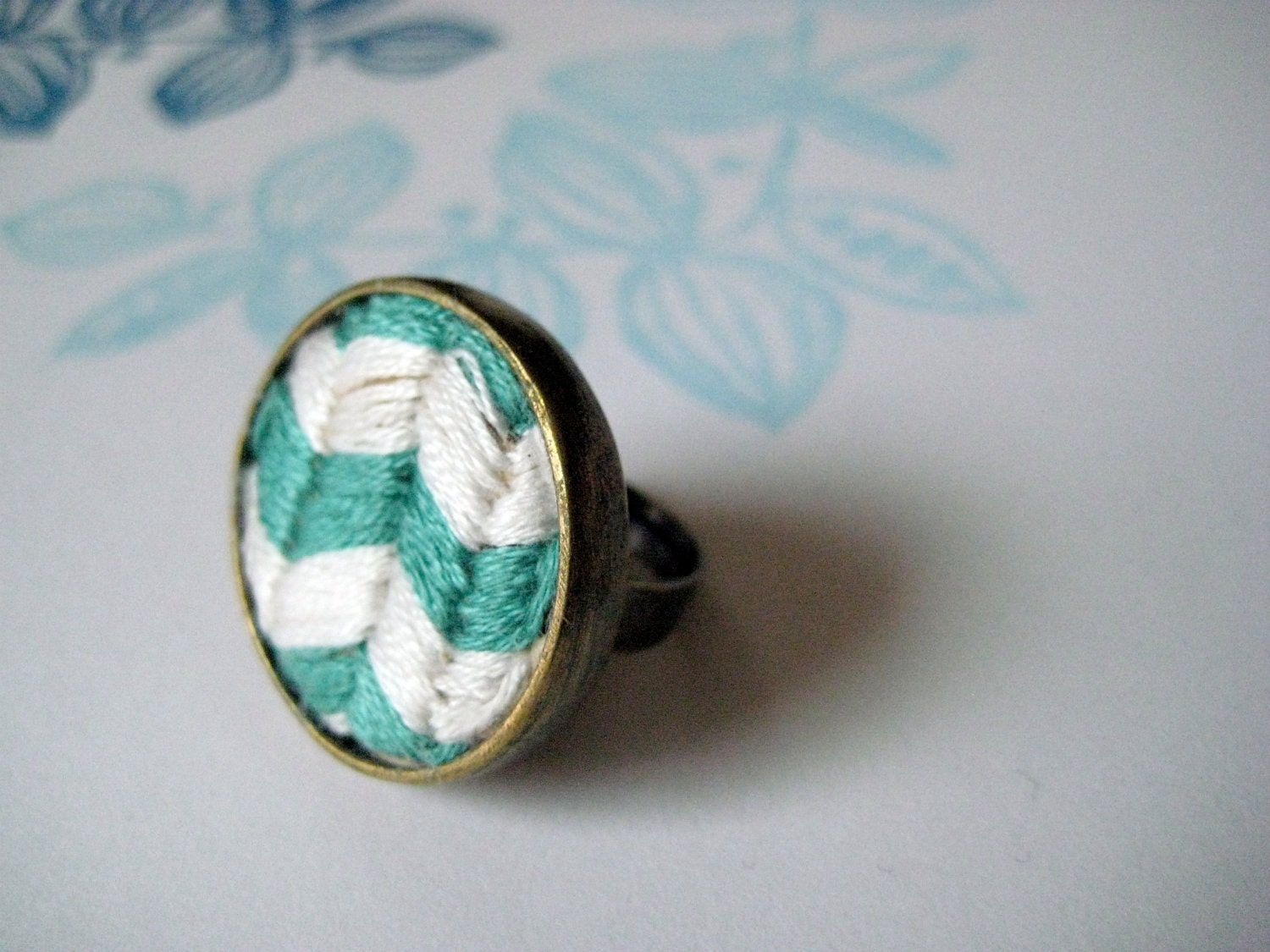 Chevron Love in turquoise, embroidered ring