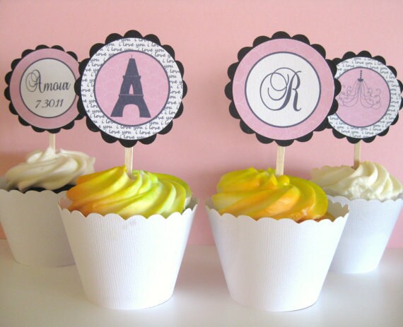 12 French Themed Bridal Shower Cupcake Toppers Ask About our Party Pack 