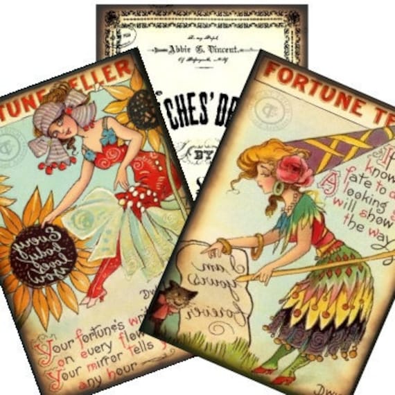 Vintage Gypsy Fortune Teller Set II 2x3 Collage - witch hang tags greeting cards postcard ATC ACEO - U Print 300dpi jpg