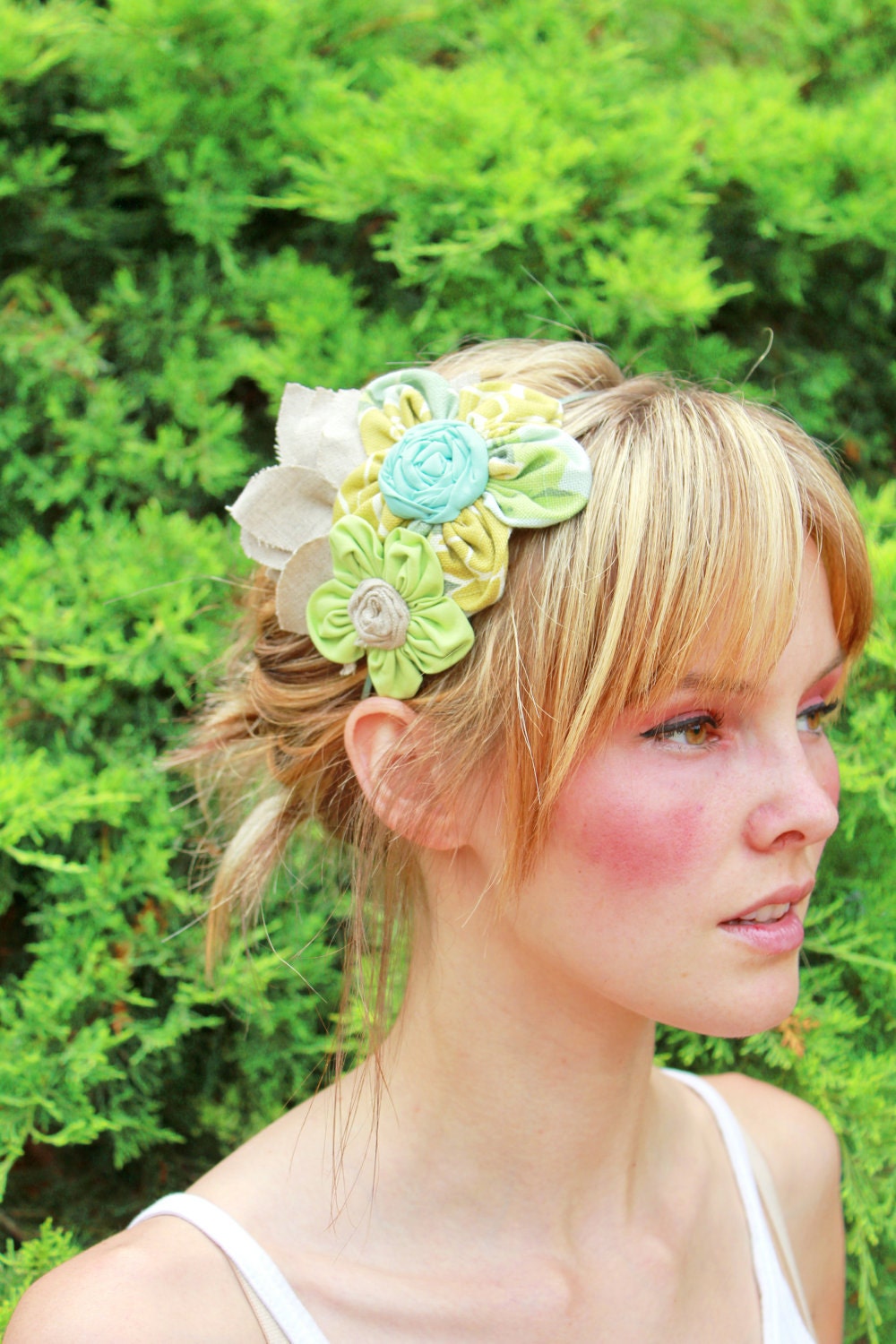 Flower Cluster Headband -Yellow, Green and Tan- JustLiv