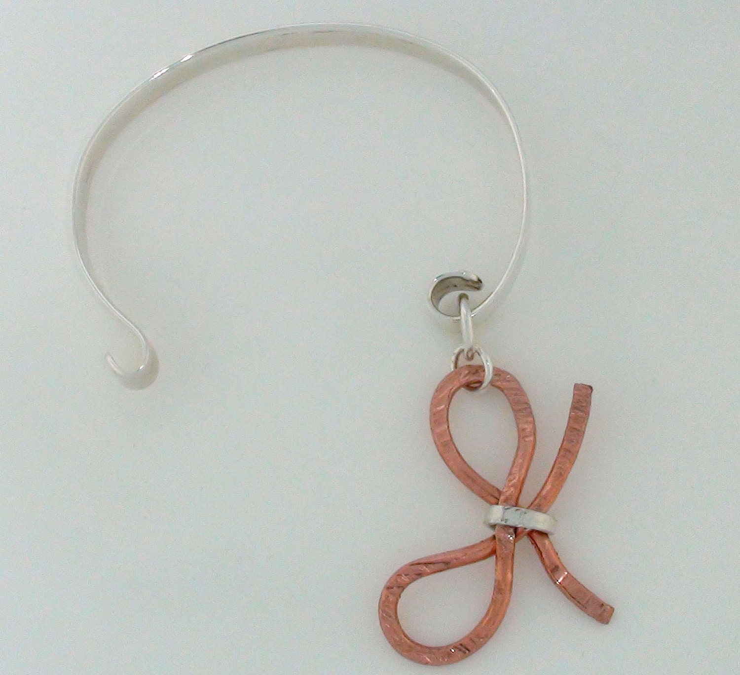 Copper Bow Closure Cuff Bangle Bracelet Sterling Silver