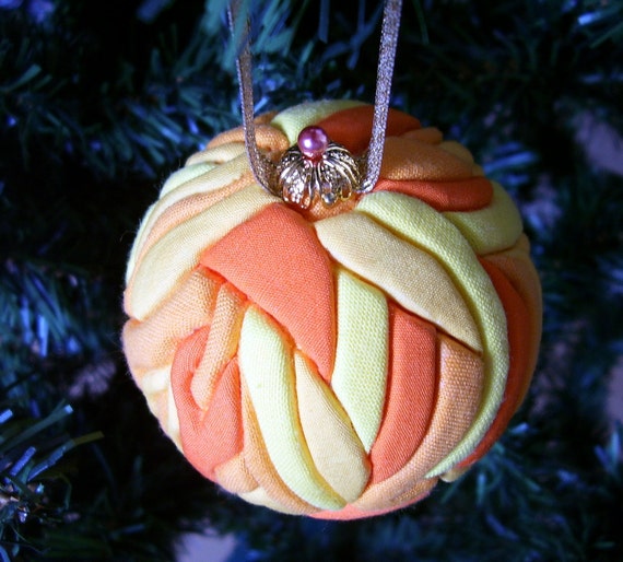 Ball of Fire- Orange and Yellow Fabric Chistmas Ornament