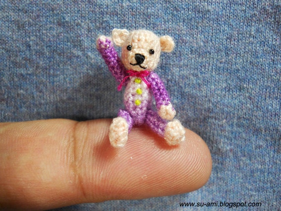 Tiny Creme Bear 01 inch - Mini Bear Miniature - Bear Plush Toy - Bear in Purple Shirt - OAKK